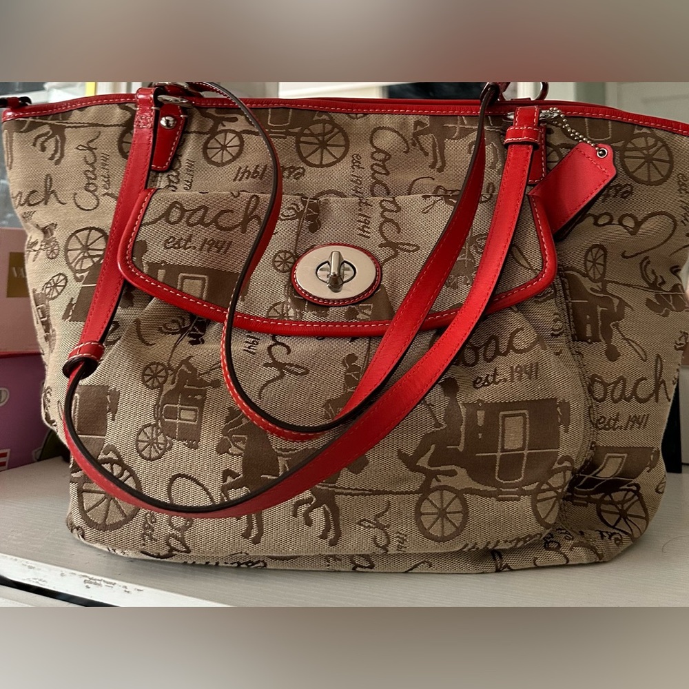 Coach Tan and Red Shoulder Bag